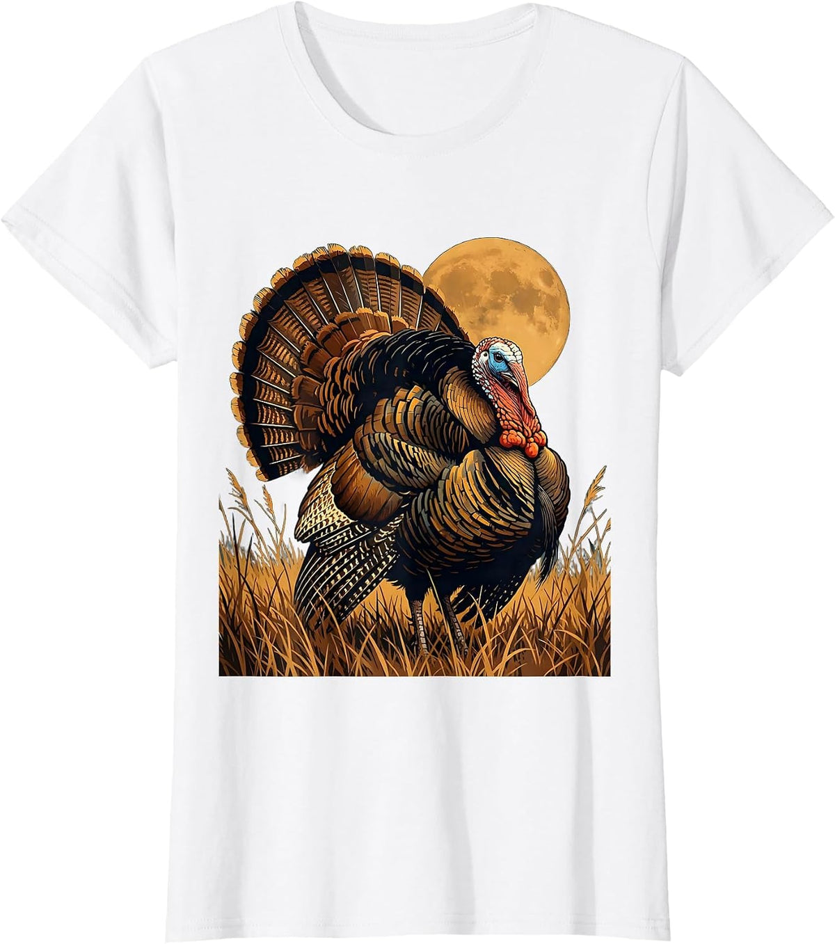 Wild Turkey Strutting Through Tall Grass Fall Art T-Shirt - White