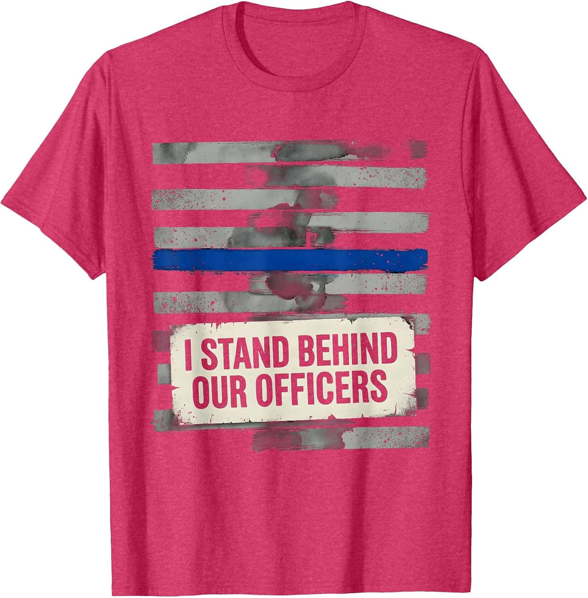 I Stand Behind Our Officers Distressed Thin Blue Line Police T-Shirt - Red Heather