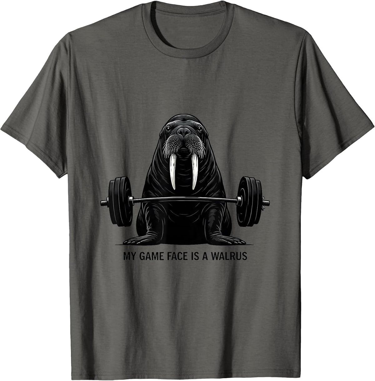Men's My Game Face Is A Walrus Funny Gym Weightlifting Humor T-Shirt - Asphalt Grey