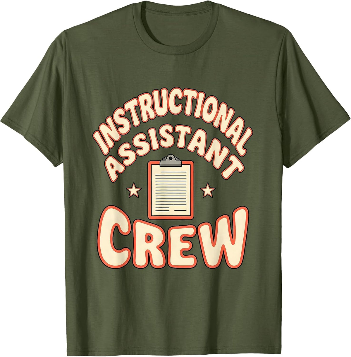 Instructional Assistant Crew Retro PTA Parent Volunteer Crew T-Shirt - Olive Green