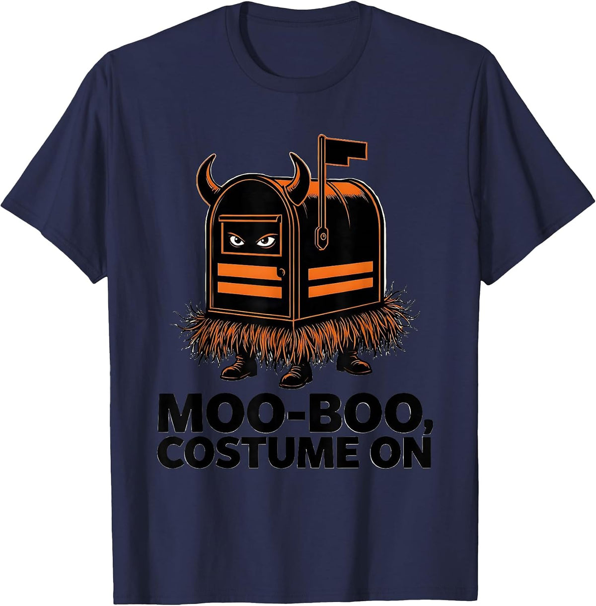 Men's Moo-BOO, Costume On Whimsical Highland Cow Halloween Fall T-Shirt - Navy Blue