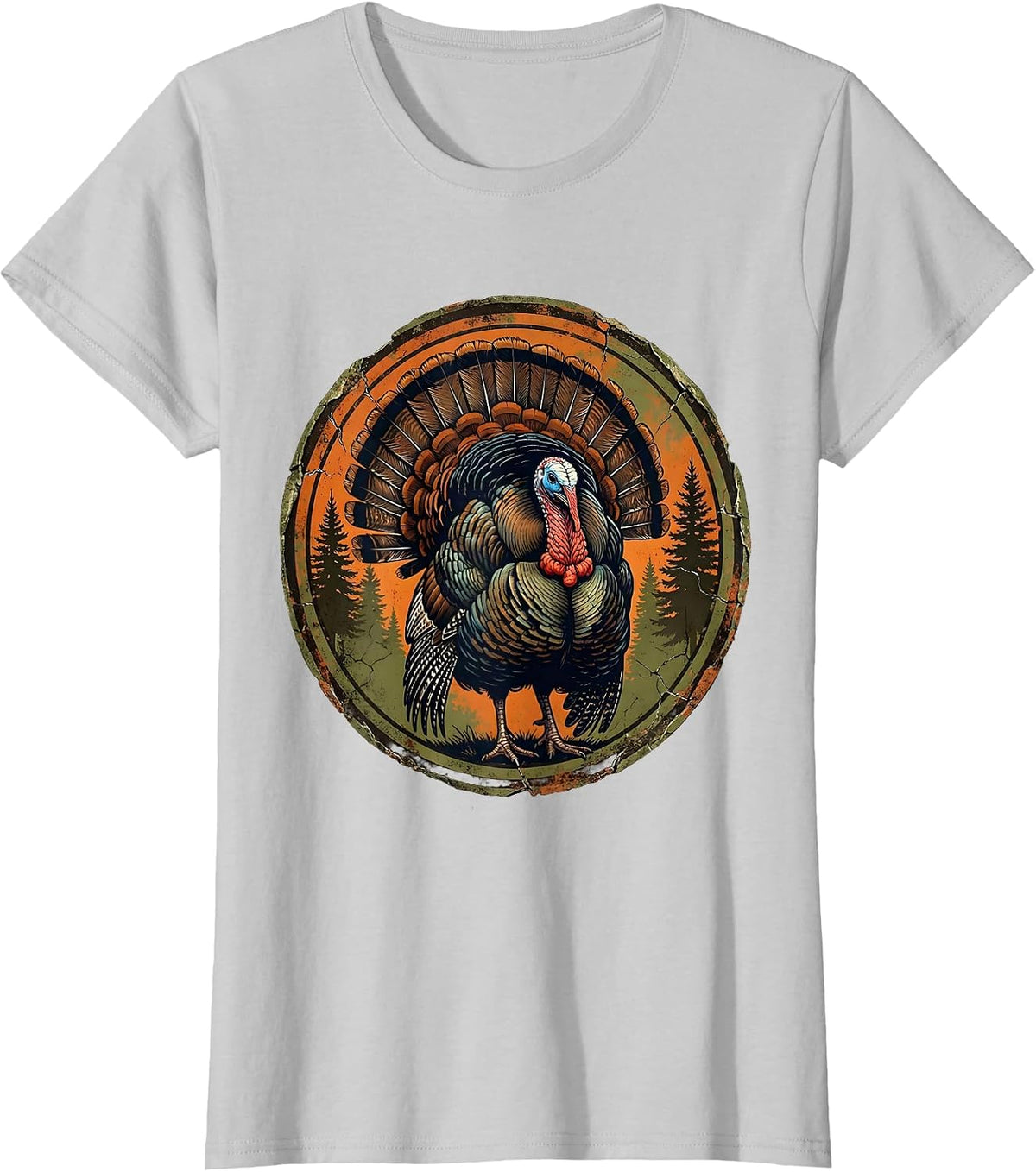 Camo Gobbler Turkey Fanning Tail Forest Design T-Shirt - Silver Grey