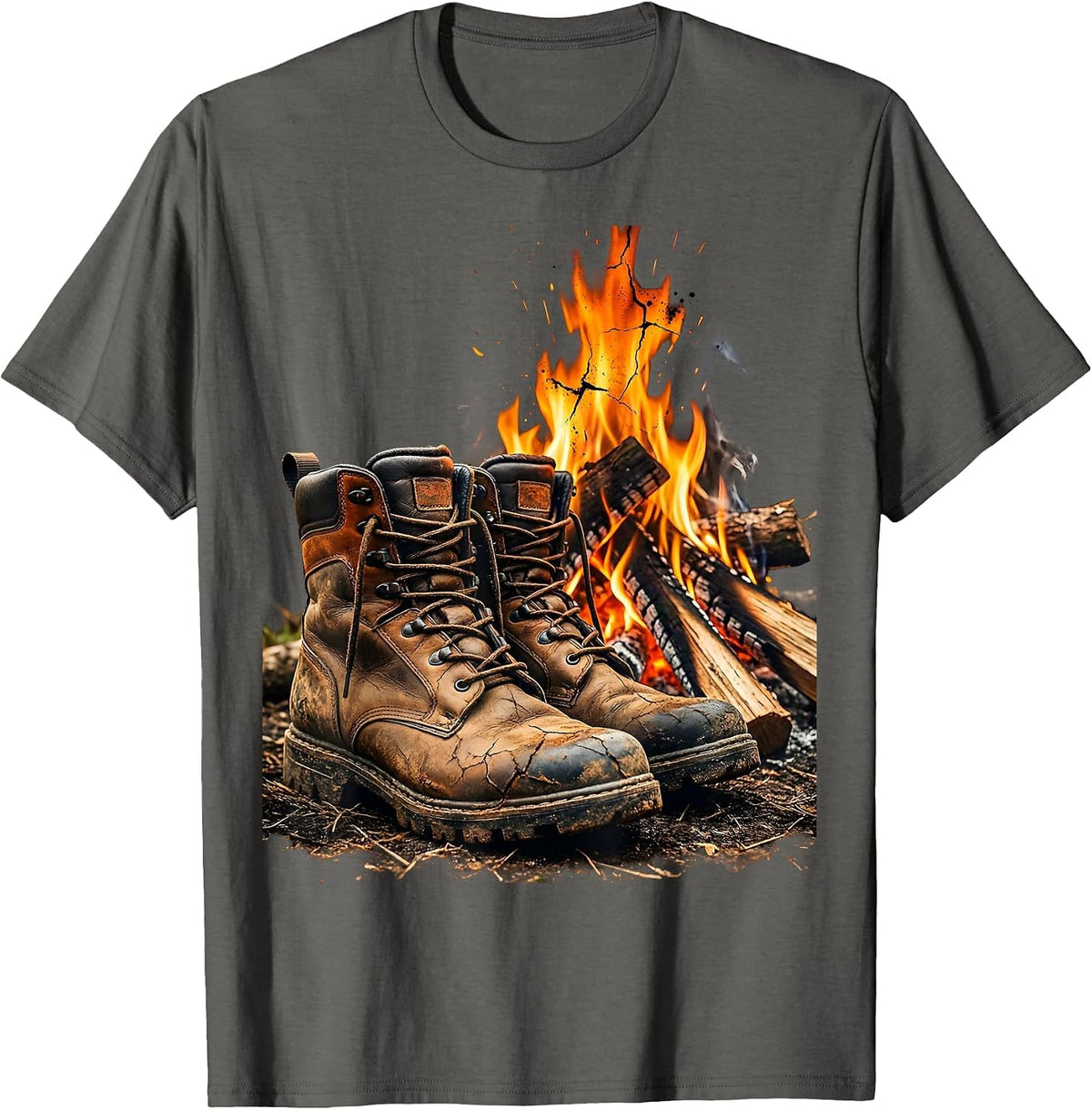 Hunting Boots By The Campfire Outdoors Graphic T-Shirt - Asphalt Grey