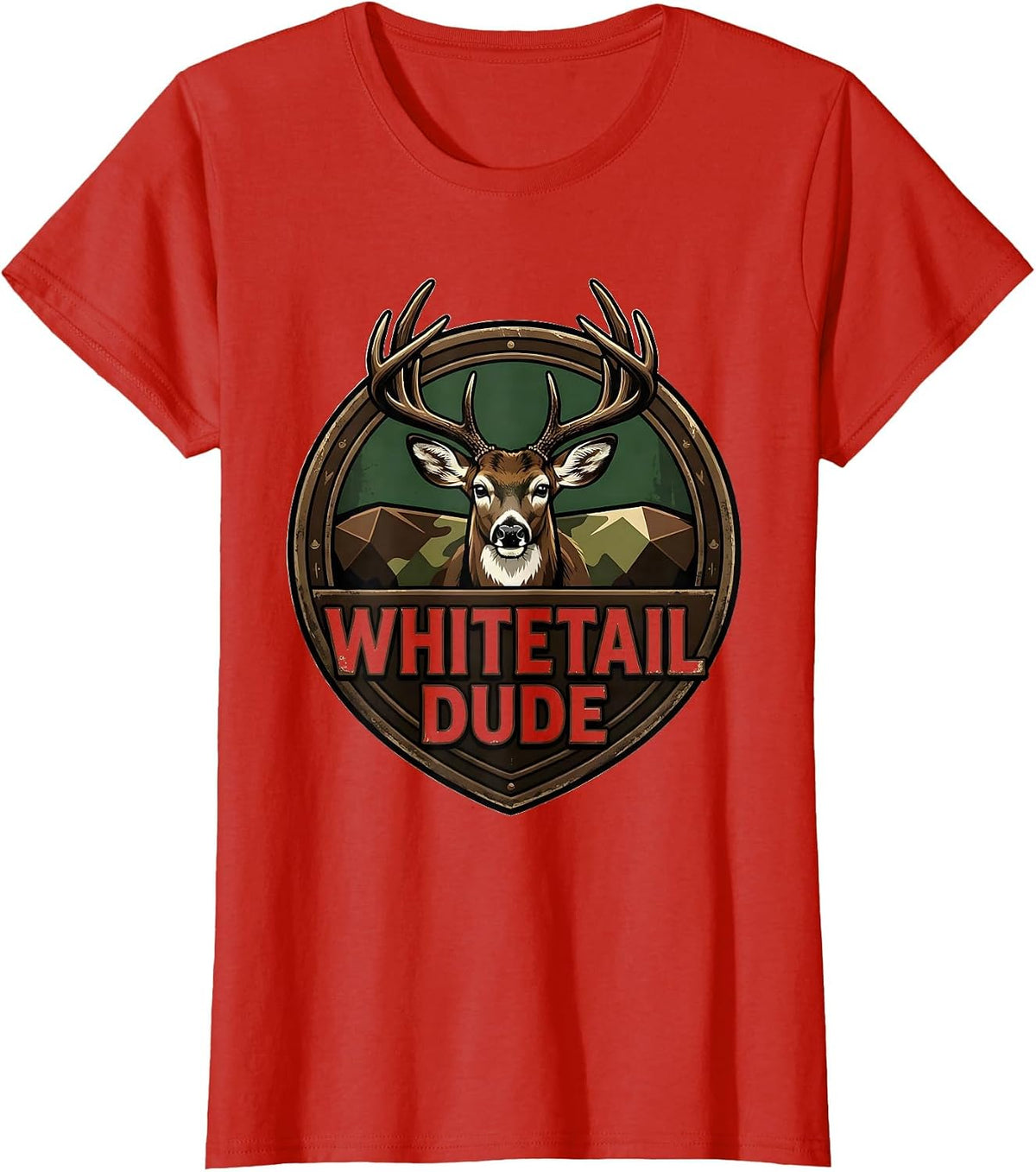 Women's Whitetail Dude Vintage Hunting Youth Teens Kids Camo T-Shirt - Red