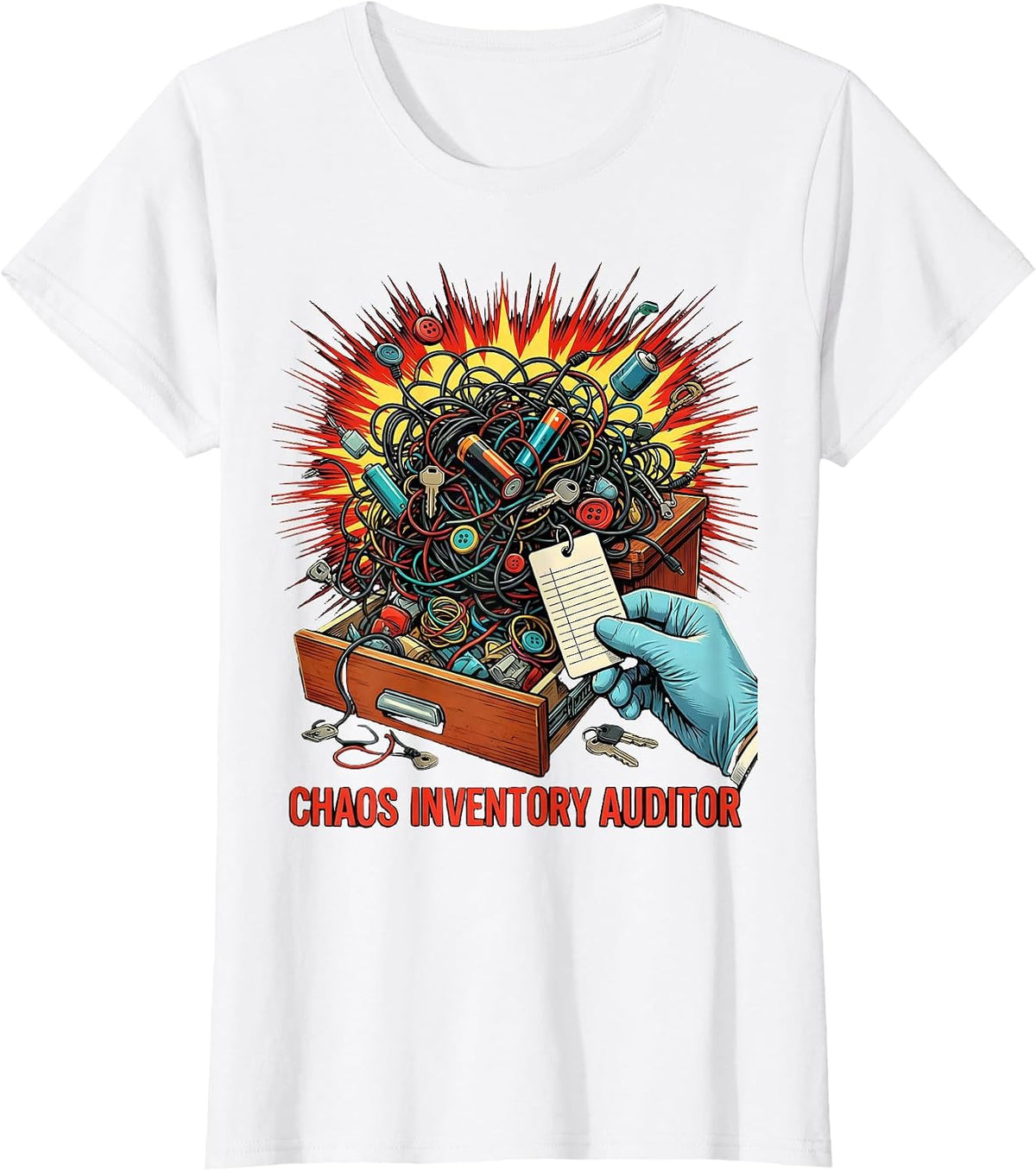 Women's Chaos Inventory Auditor Pop Art Funny Chaos Coordinator T-Shirt - White