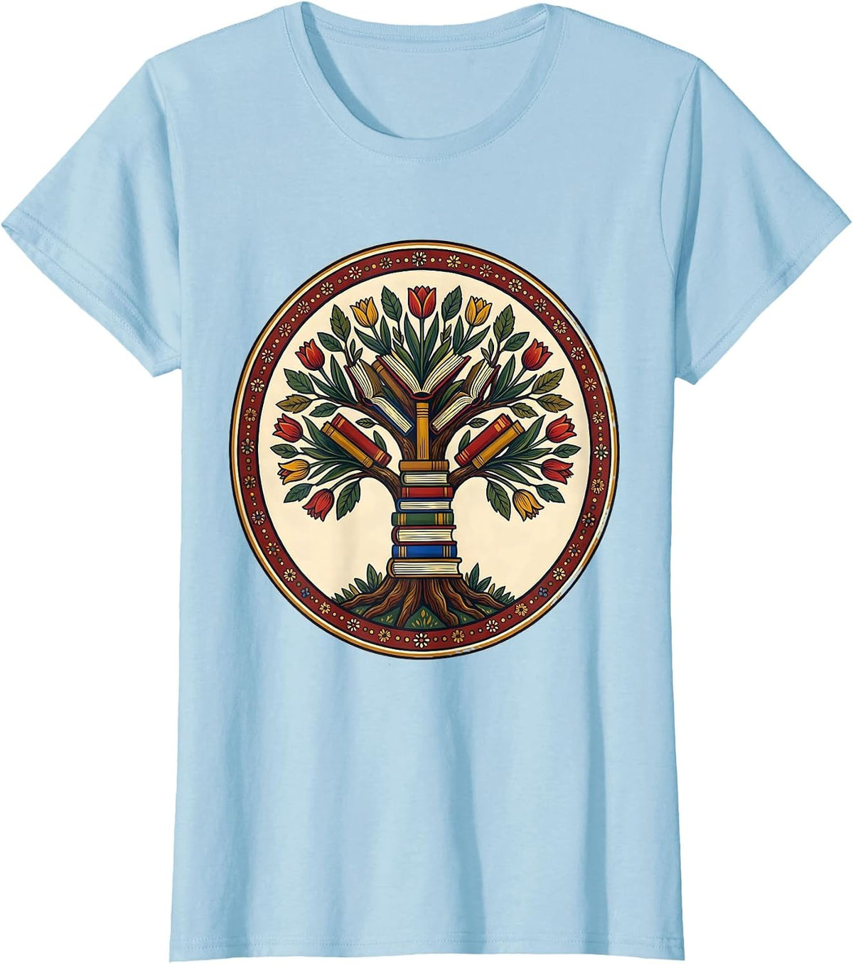 Colorful Book Tree Reading Teacher Literature Art T-Shirt - Baby Blue