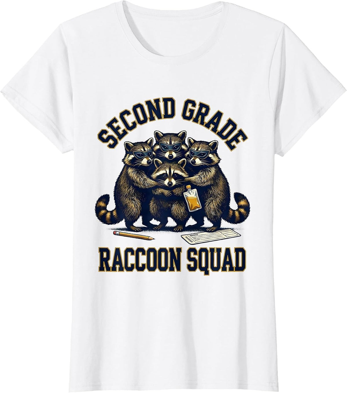 Women's Second Grade Raccoon Squad Funny Teacher Back to School T-Shirt - White