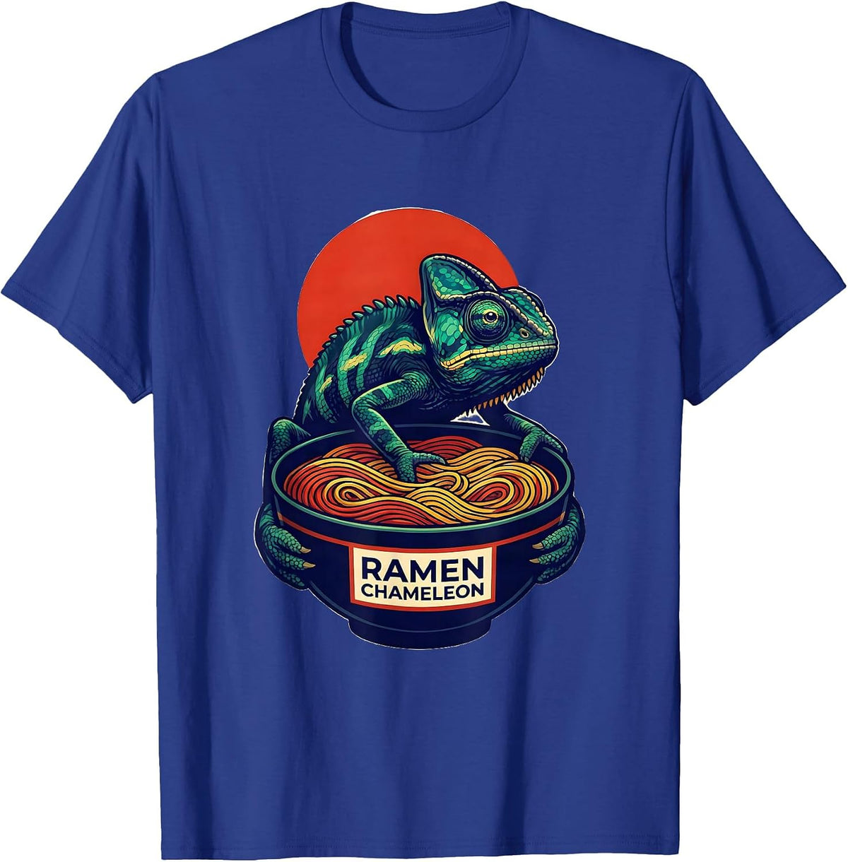 Ramen Chameleon Bold Flat Color Chameleon Japanese Pop T-Shirt - Royal Blue