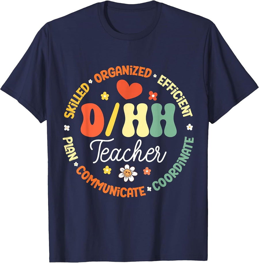 D/HH Teacher Deaf and Hard of Hearing ASL Teachers Groovy T-Shirt - Navy Blue