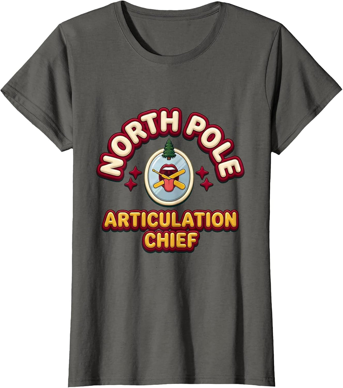 Women's North Pole Articulation Chief Bold Rounded Speech Therapist T-Shirt - Asphalt Grey