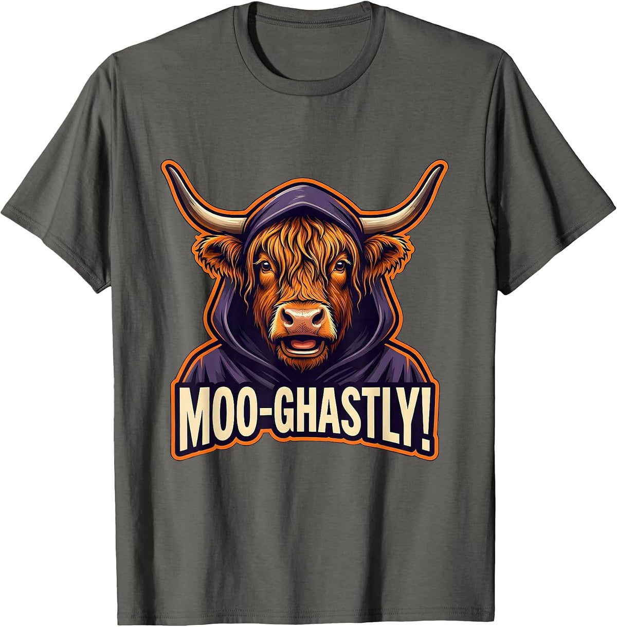Men's Moo-ghastly! Funny Highland Cow Halloween Humor T-Shirt - Asphalt Grey