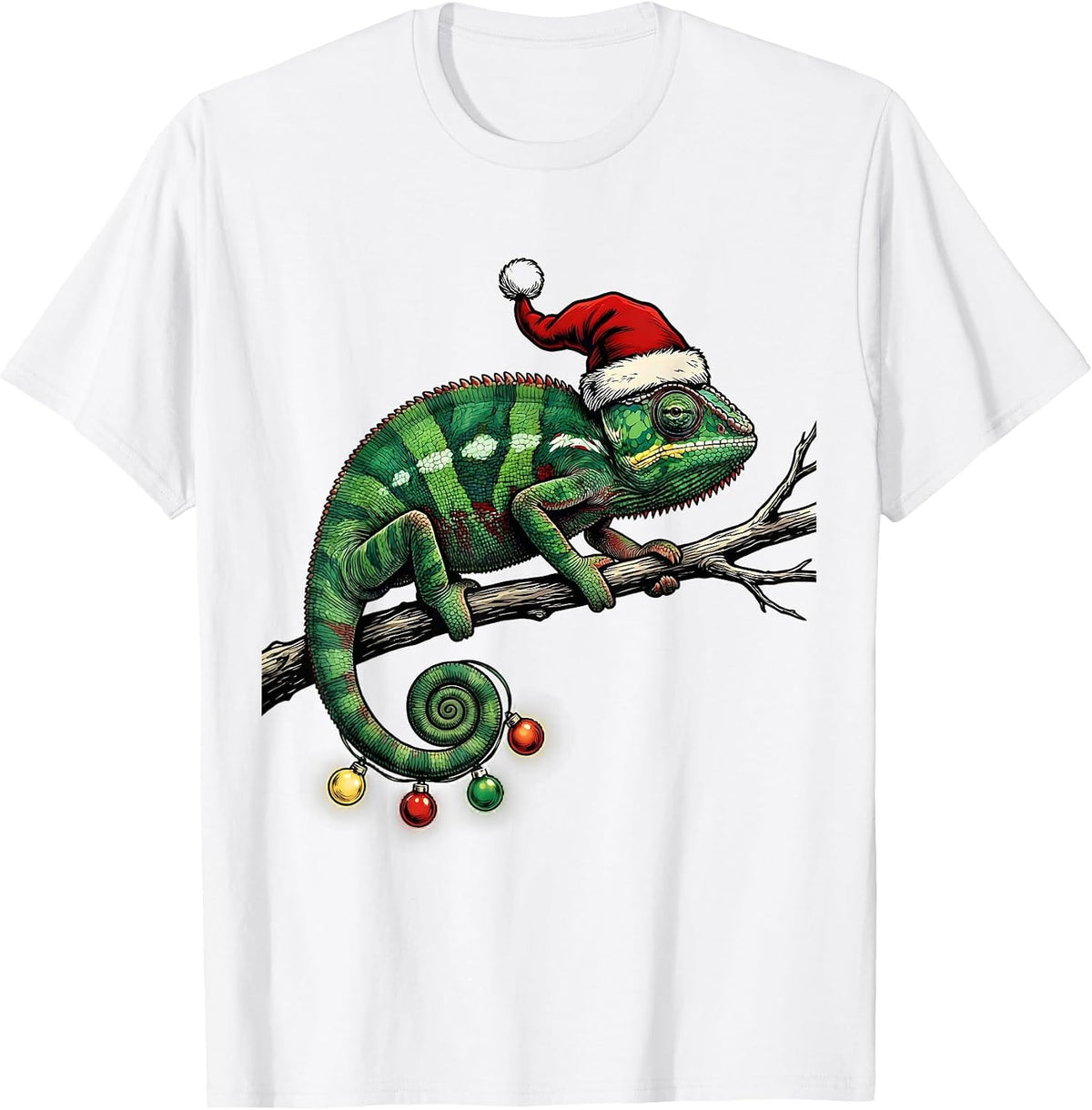 Men's Chameleon Santa Hat Animal Lover Christmas Humor T-Shirt - White