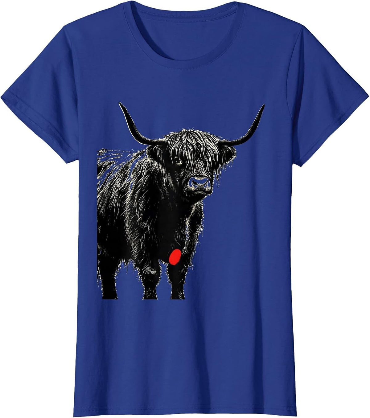 Women's Highland Cow Whimsical Humor Cute Animal Fan T-Shirt - Royal Blue