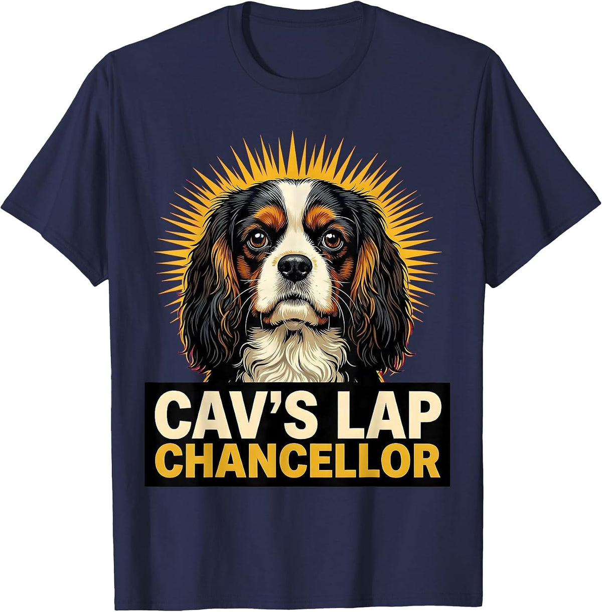 Men's Cav's Lap Chancellor Pop Art Cavalier King Charles Spaniel T-Shirt - Navy Blue