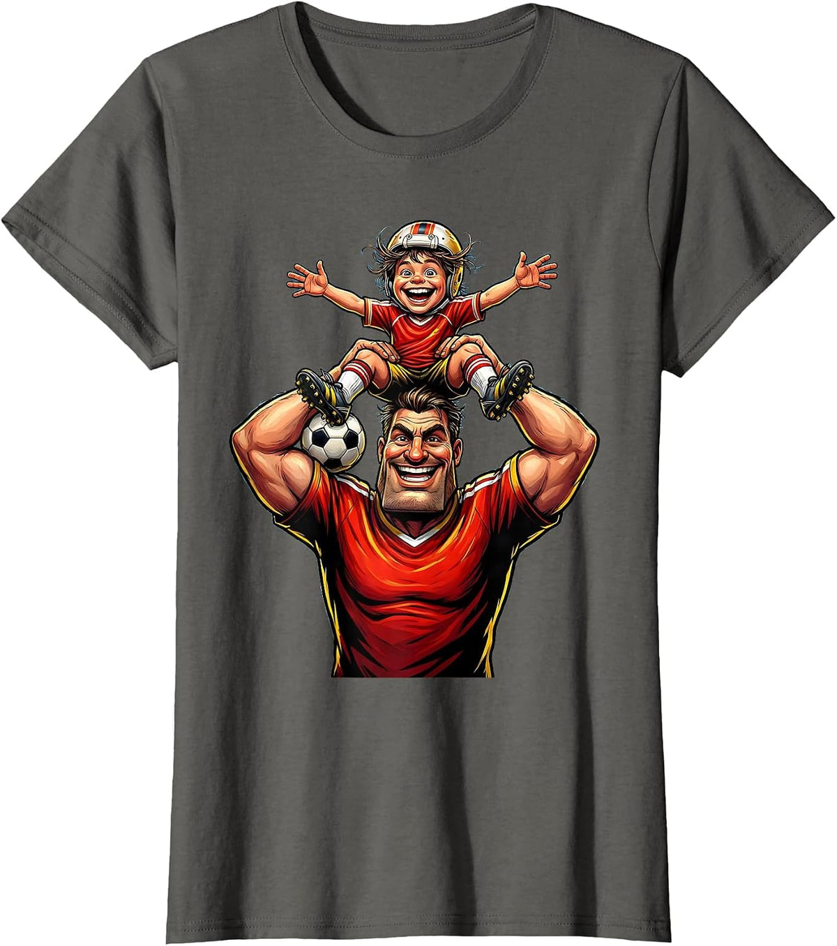 Women's Soccer Dad Lifting Young Player Celebration T-Shirt - Asphalt Grey