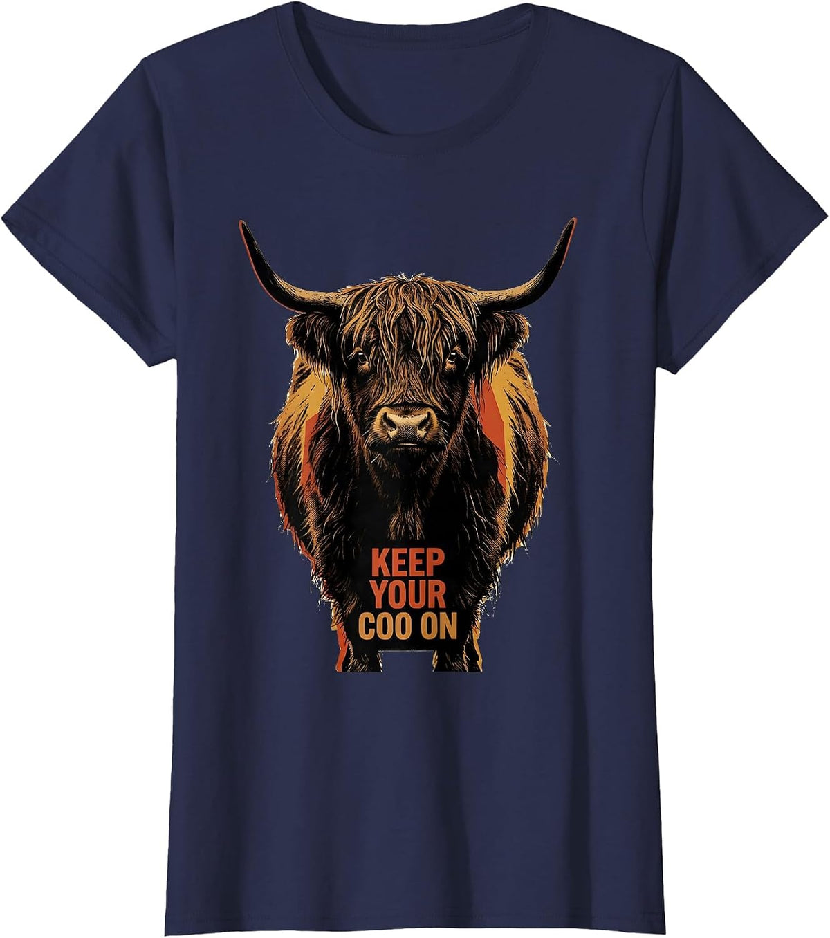 Women's Keep Your Coo On Funny Highland Cow Humor Scottish Cow Lover T-Shirt - Navy Blue