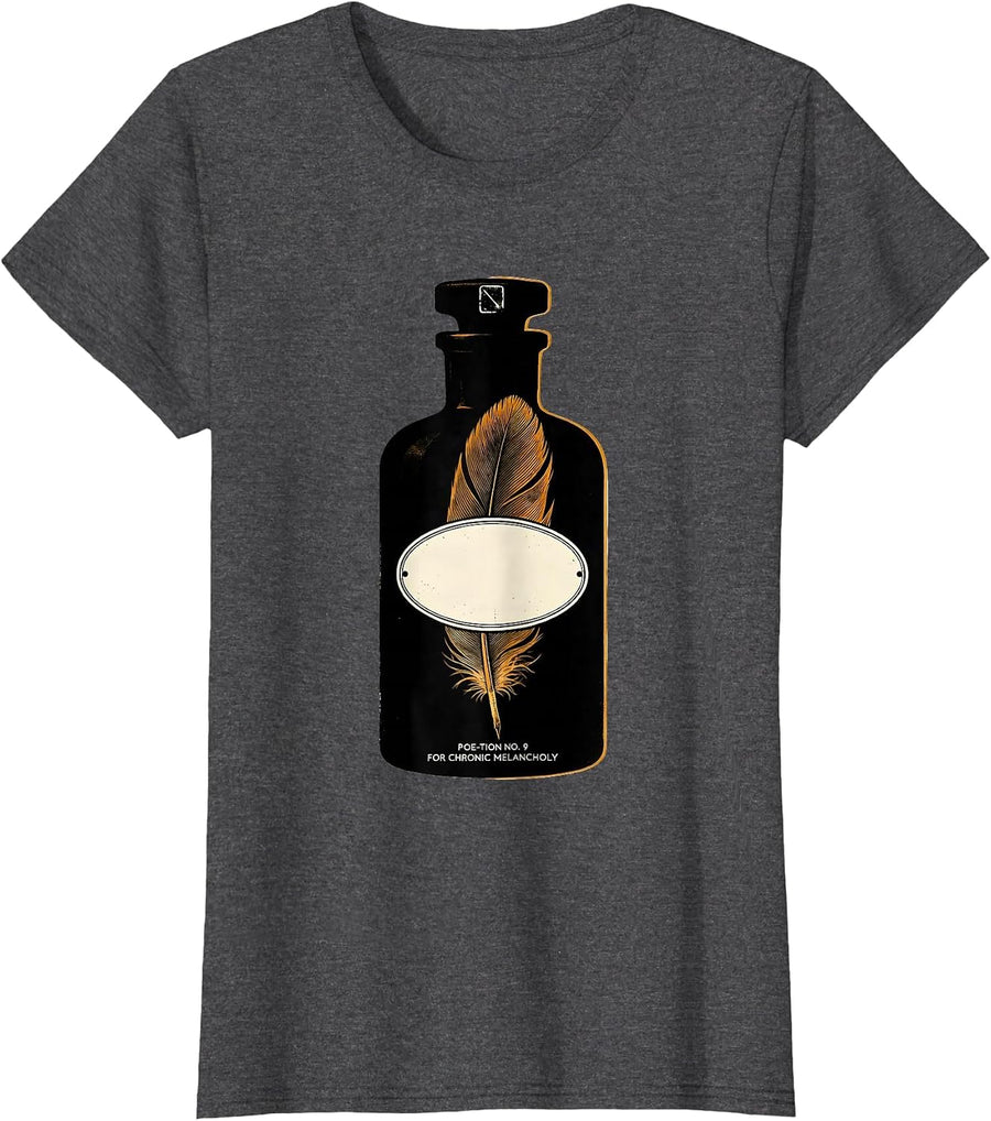 Women's Poe-tion No 9 For Chronic Melancholy Literary Fan Gothic T-Shirt - Dark Heather Grey