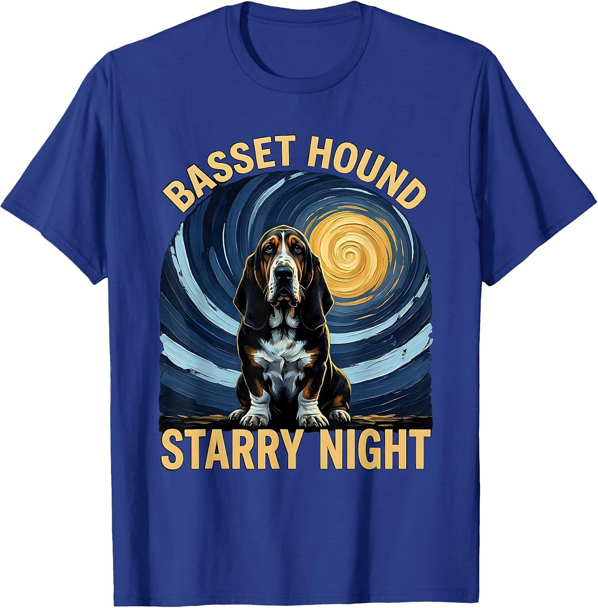 Men's Basset Hound Starry Night Whimsical Pet Lover Van Gogh T-Shirt - Royal Blue