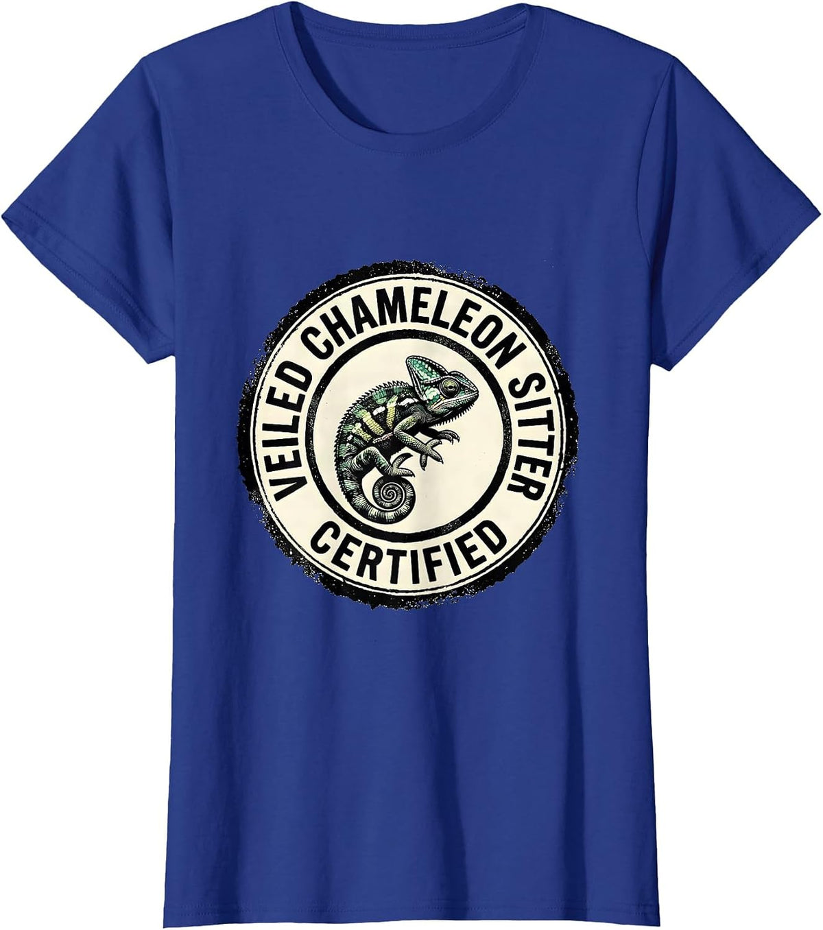 Women's Veiled Chameleon Sitter Certified Whimsical Fantasy Reptile T-Shirt - Royal Blue