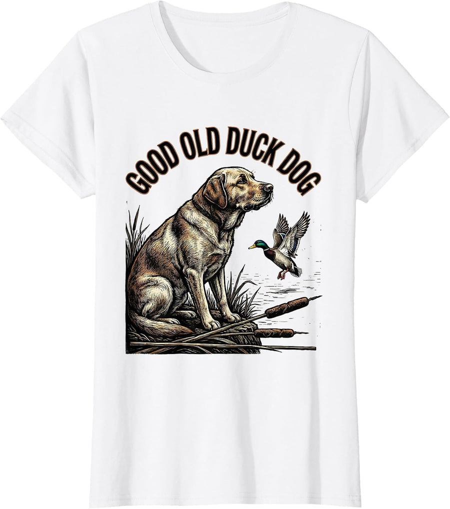 Women's Good Old Duck Dog Vintage Labrador Duck Hunting Rural T-Shirt - White