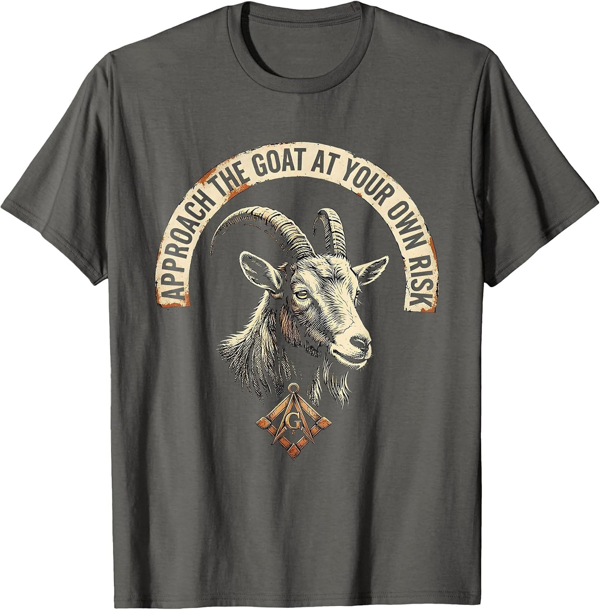 Approach The Goat At Your Own Risk Distressed Freemason T-Shirt - Asphalt Grey