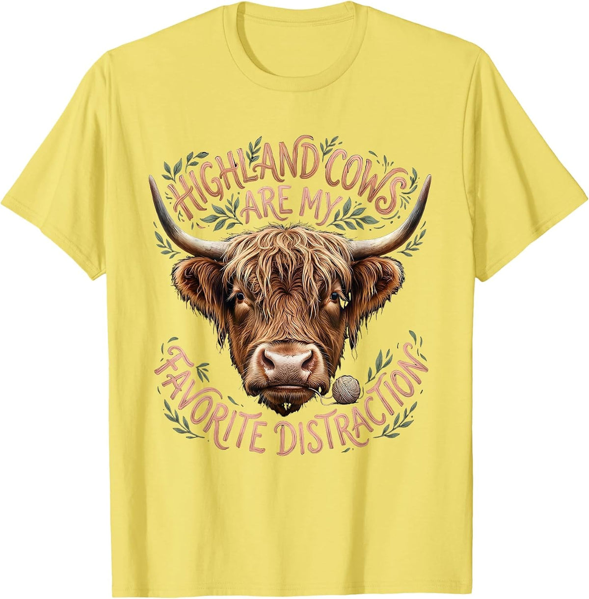 Men's Highland Cows Are My Favorite Distraction Funny T-Shirt - Lemon Yellow