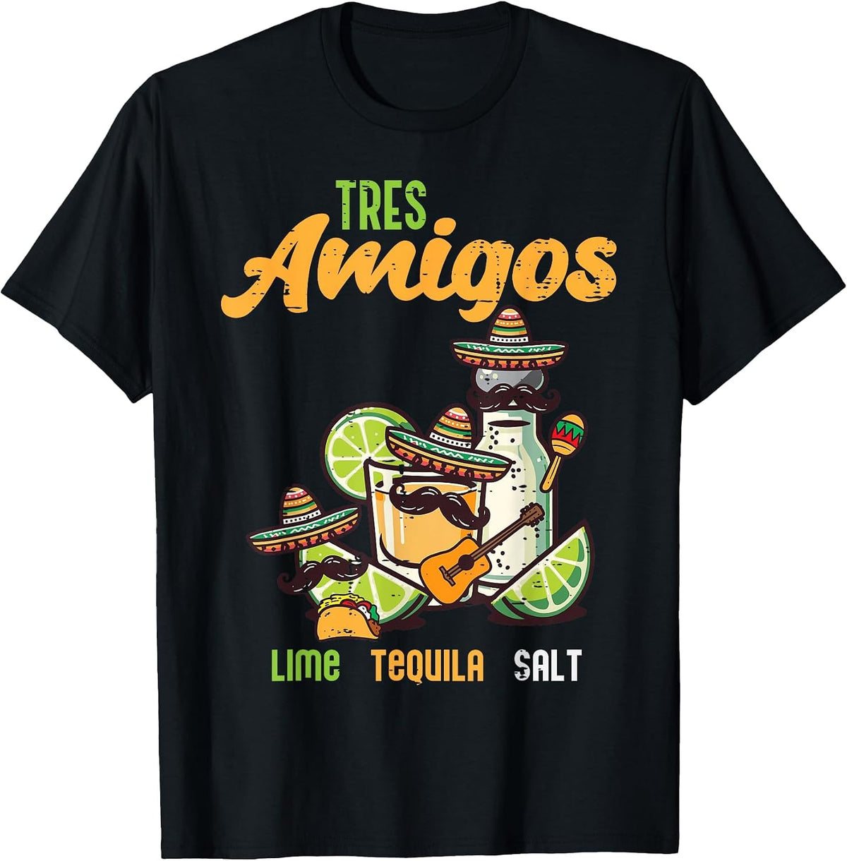 Mexican Tres Amigos Lime Salt Funny Cinco De Mayo Men Women T-Shirt - Black