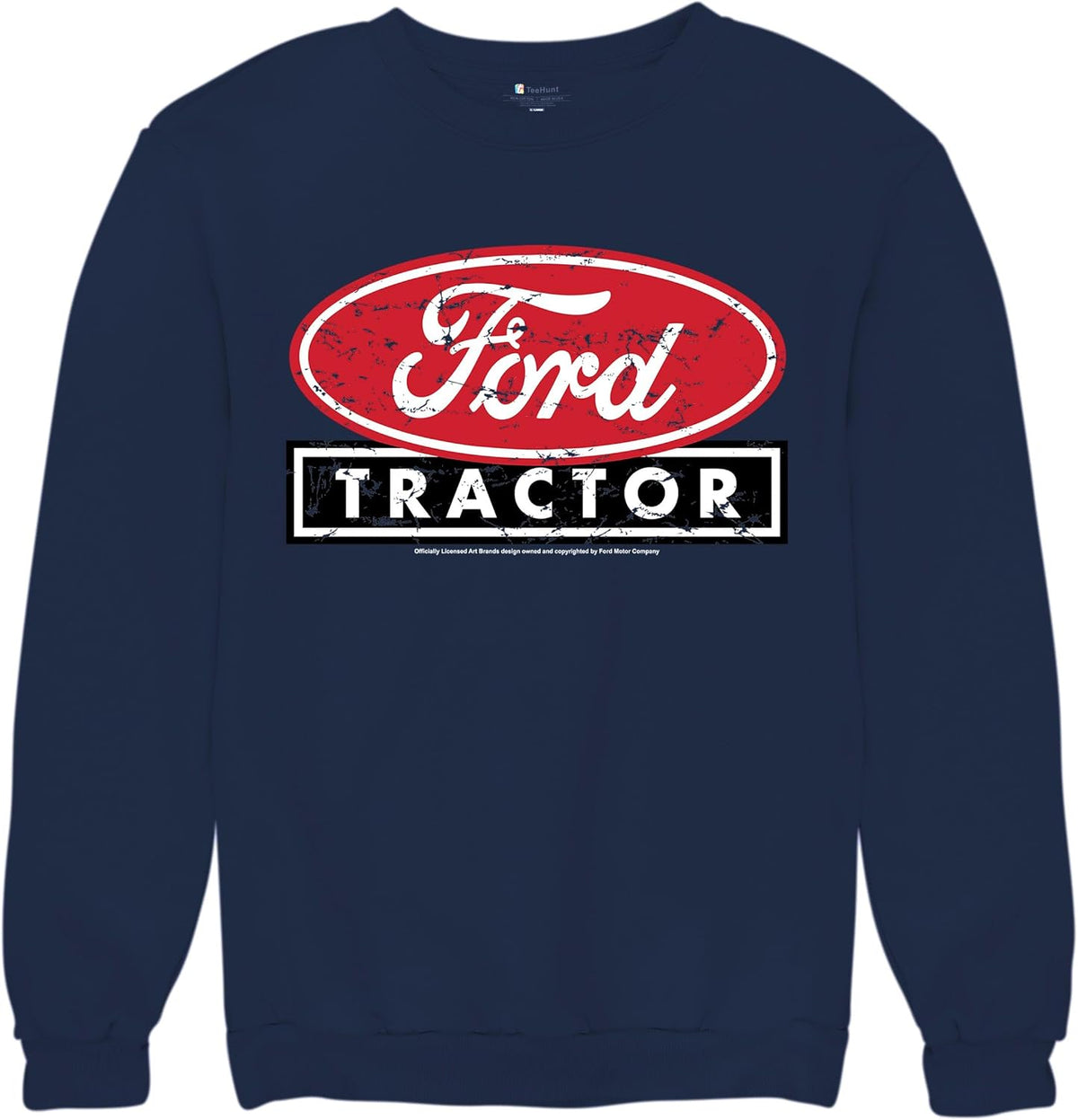 Tee Hunt Ford Tractor Red Distressed Logo Sweatshirt Vintage Farm Rustic Classic Brand - 1 Unisex Crew Neck Sweatshirt Navy