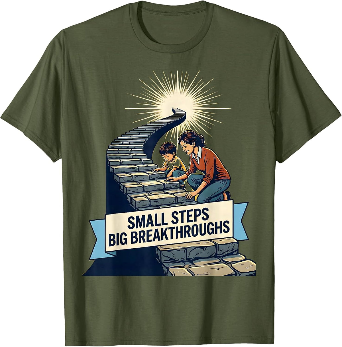 Small Steps Big Breakthroughs Sped Teacher Design T-Shirt - Olive Green