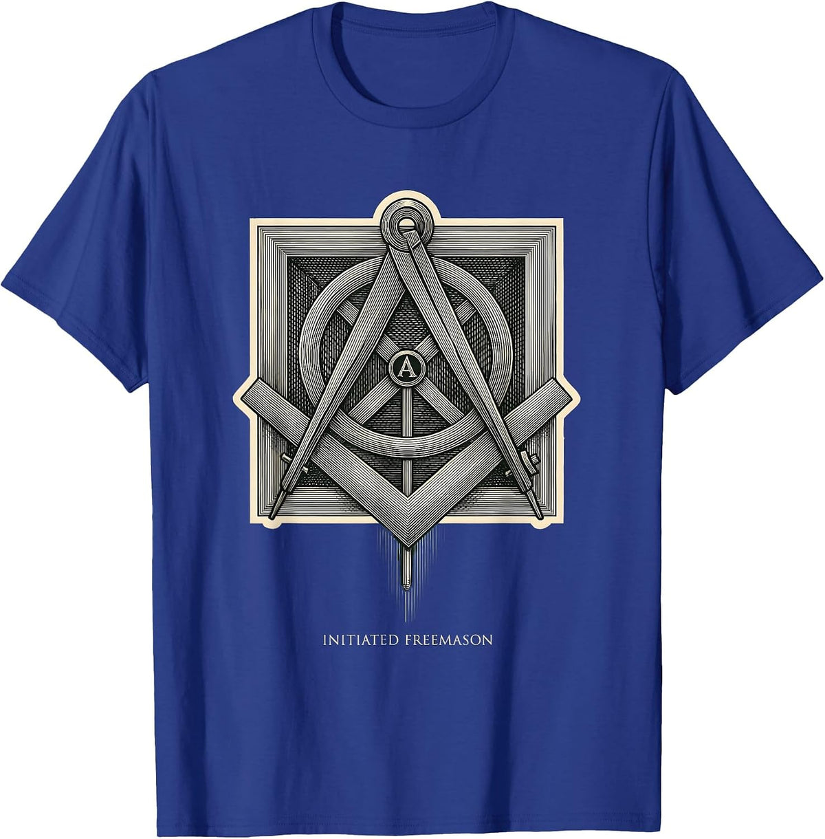 Initiated Freemason Crosshatch Etching Masonic Square T-Shirt - Royal Blue