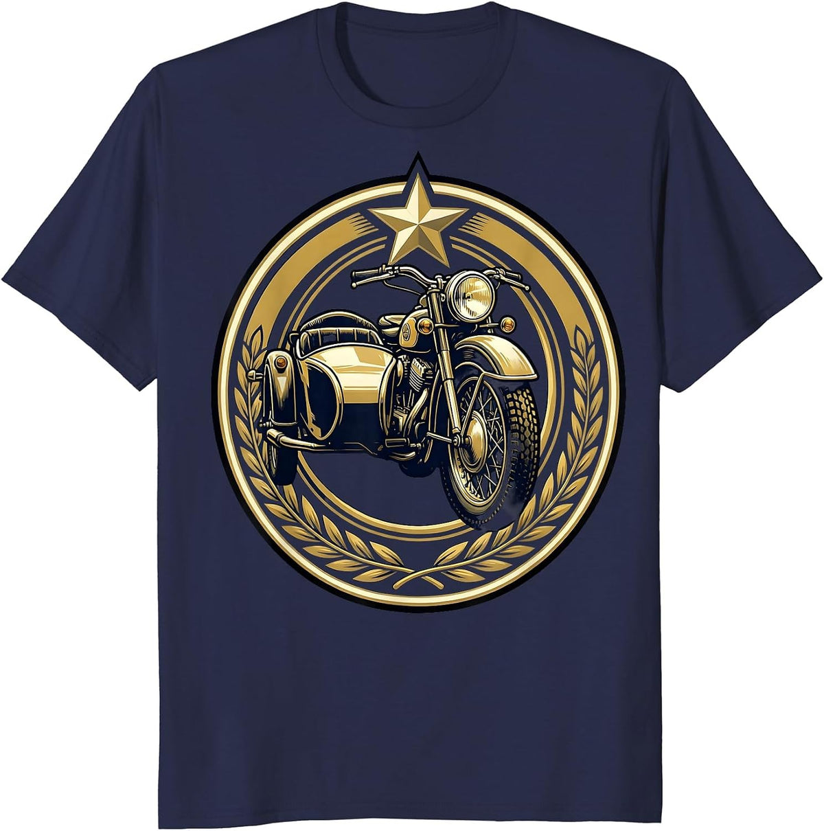Vintage Police Motorcycle With Sidecar Graphic T-Shirt - Navy Blue