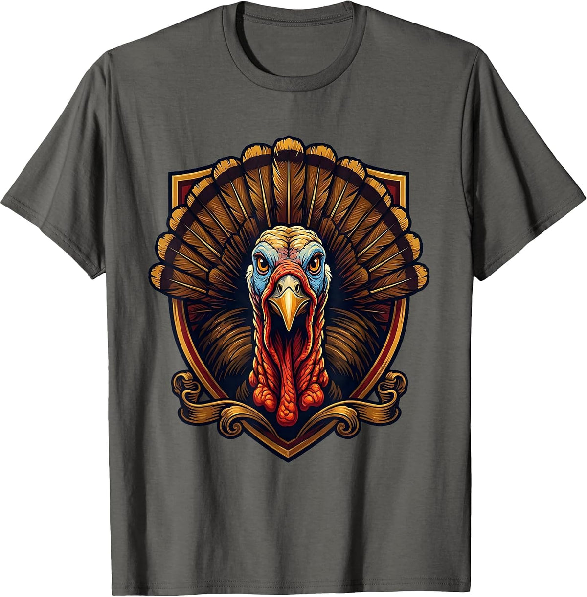 Bold Turkey Face Close-Up Graphic Design T-Shirt - Asphalt Grey