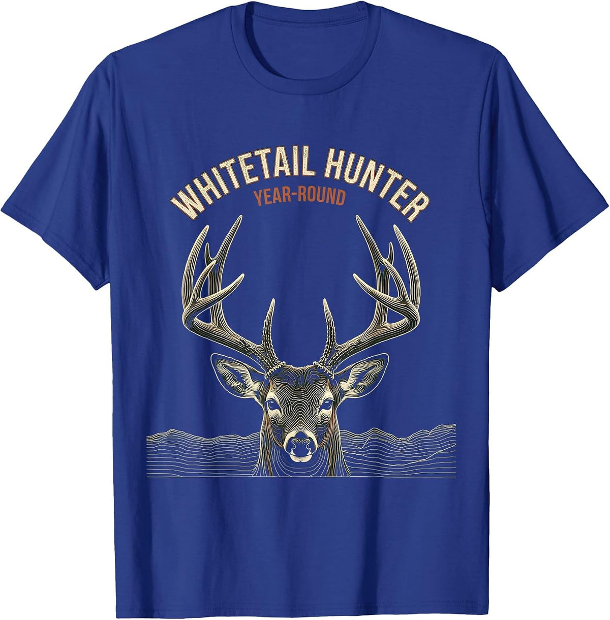 Whitetail Hunter, Year-Round Topographic Contour Antler T-Shirt - Royal Blue