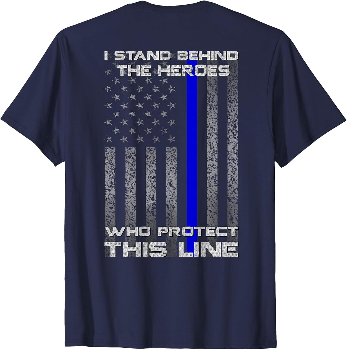 Thin Blue Line Flag Police Hero Law Enforcement Support T-Shirt - Navy Blue