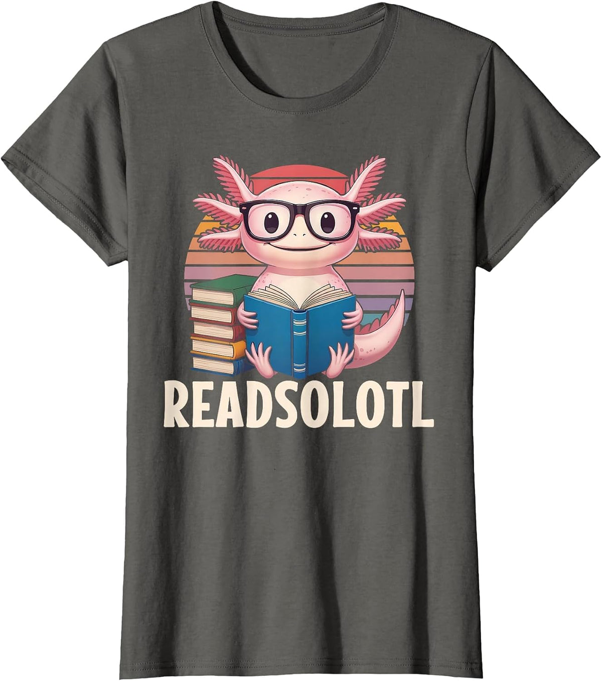 Readsolotl Funny Axolotl Reading Book Lover Kawaii Bookworms T-Shirt - Asphalt Grey
