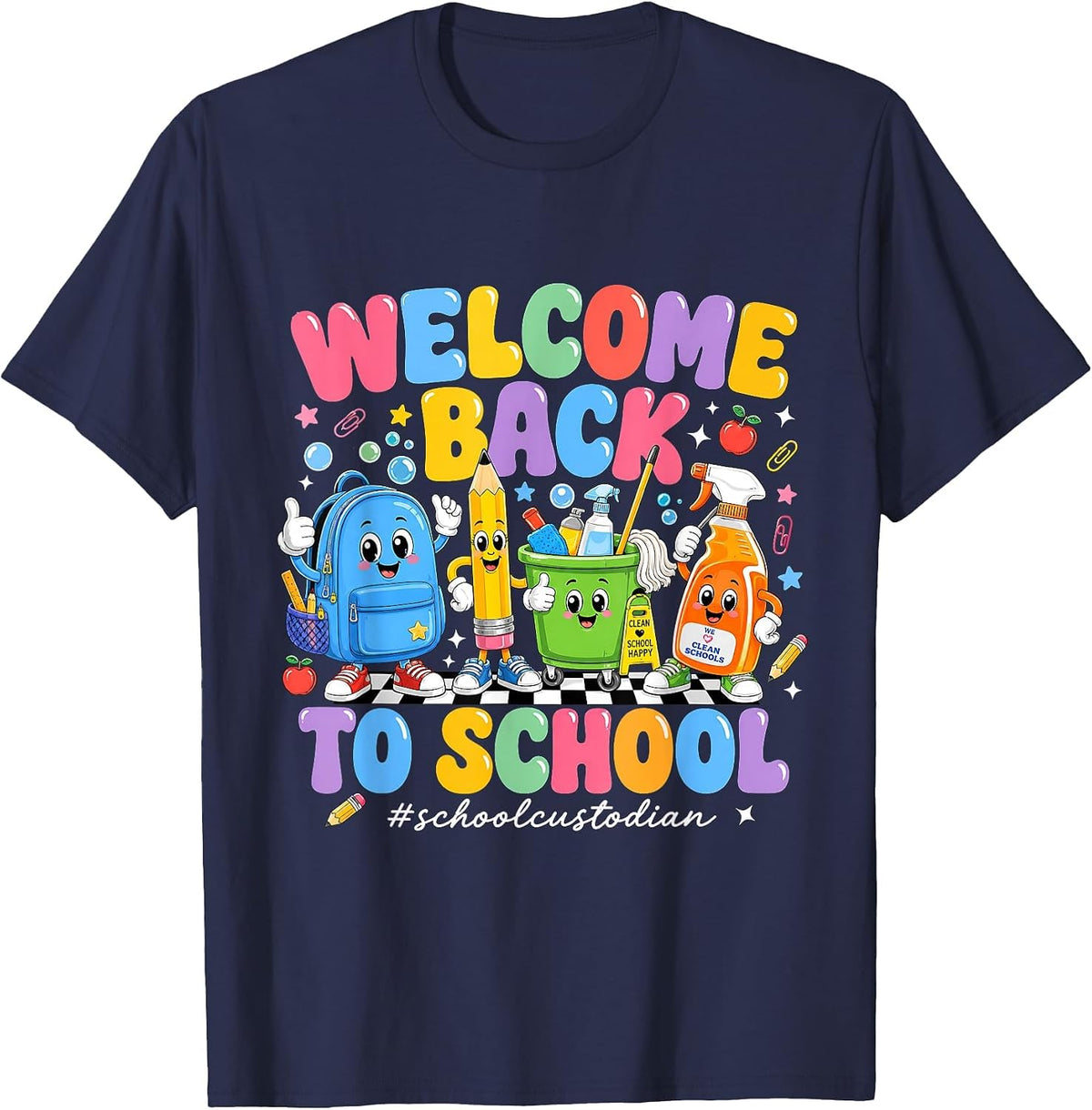 Unique Welcome Back to School Custodian Janitor Design T-Shirt - Navy Blue
