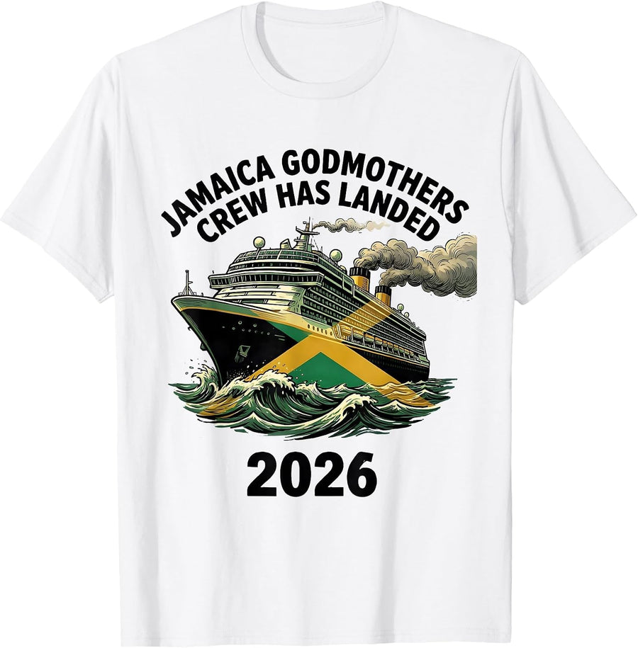 Men's Jamaica Godmothers Crew Has Landed 2026 Squad T-Shirt - White