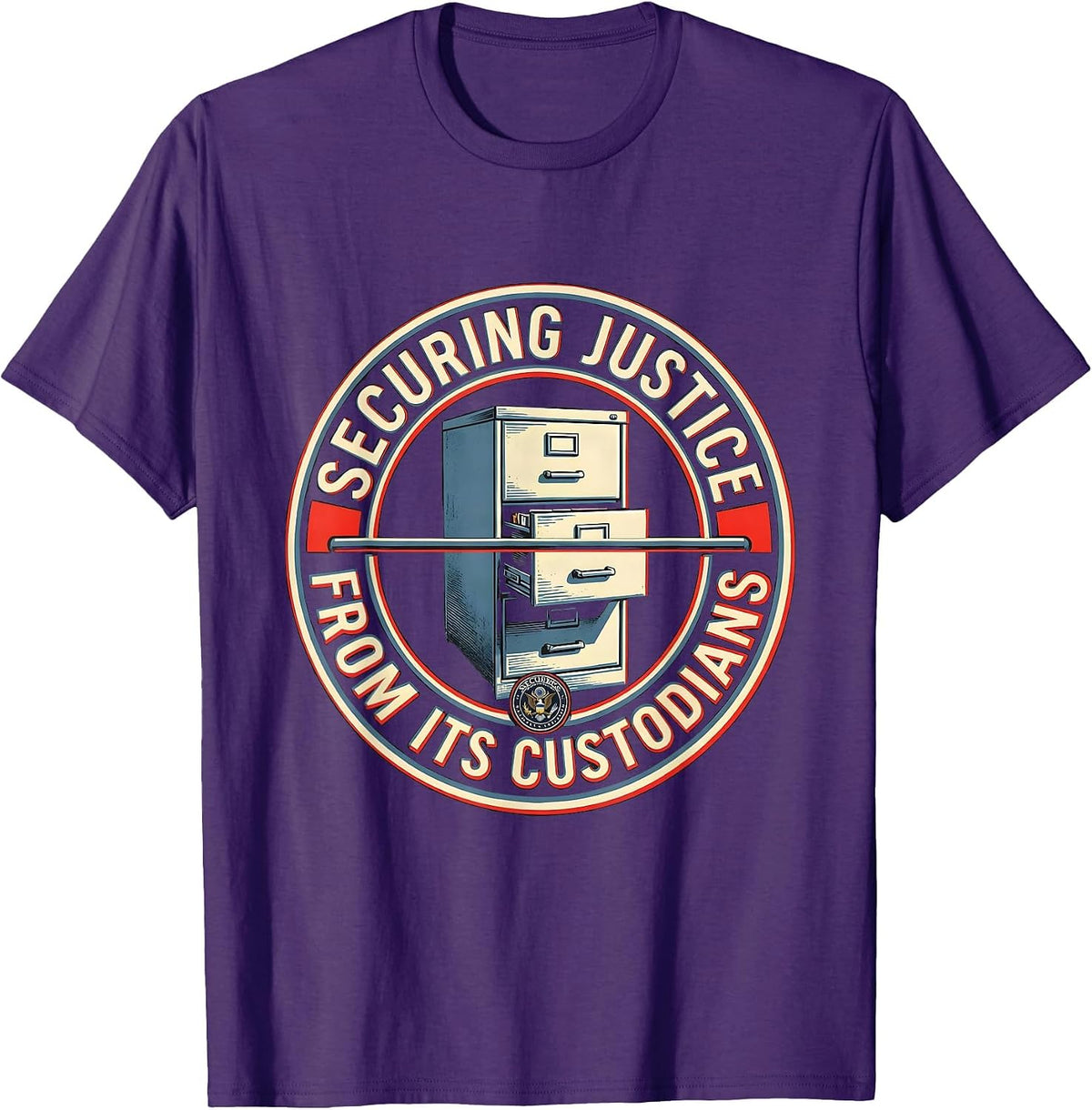 Securing Justice From Its Custodians Political Satire T-Shirt - Purple