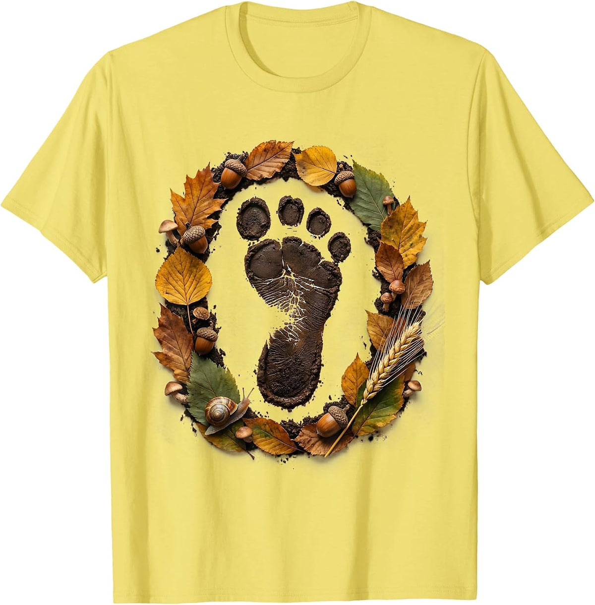 Men's Thanksgiving Turkey Footprint Mud Stamp Design T-Shirt - Lemon Yellow