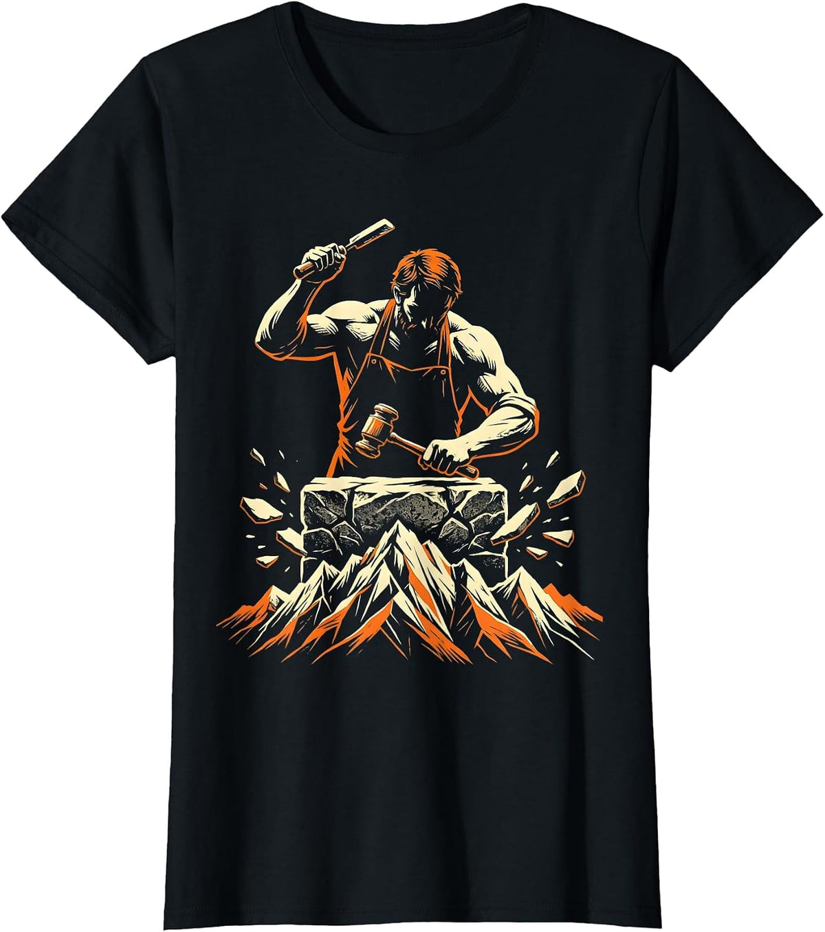 Stone Mason Mountain Peak Chisel Art Design T-Shirt - Black