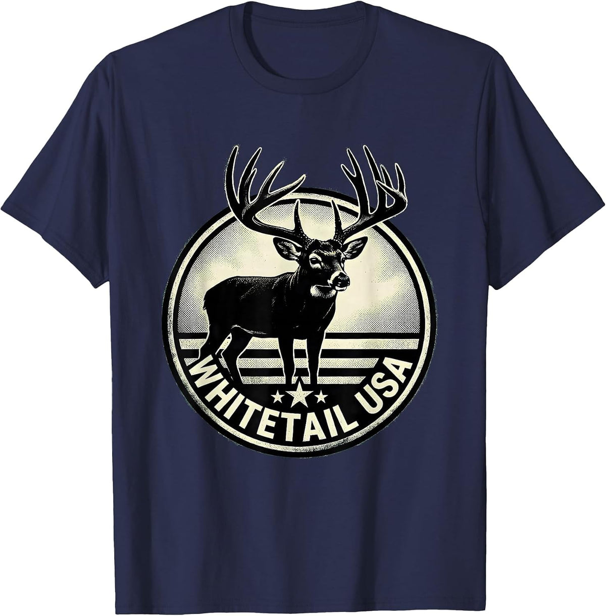 Whitetail USA Silhouette Whitetail Buck Hunting Dad Gift T-Shirt - Navy Blue