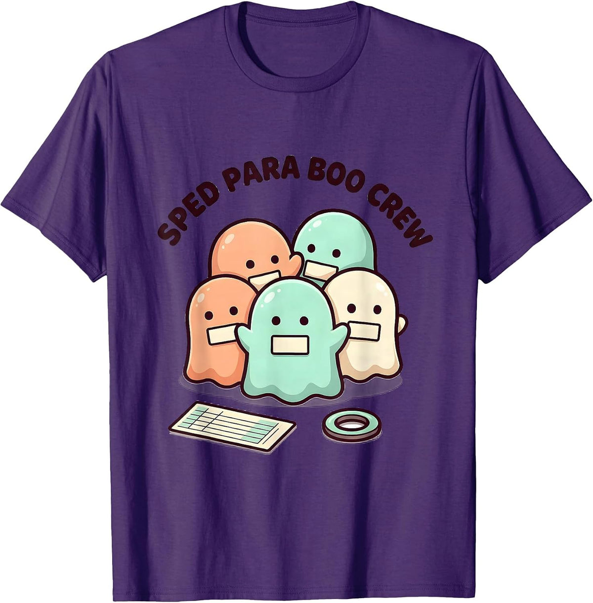 Men's SPED Para Boo Crew Cute Kawaii Ghost Halloween Paraeducator T-Shirt - Purple