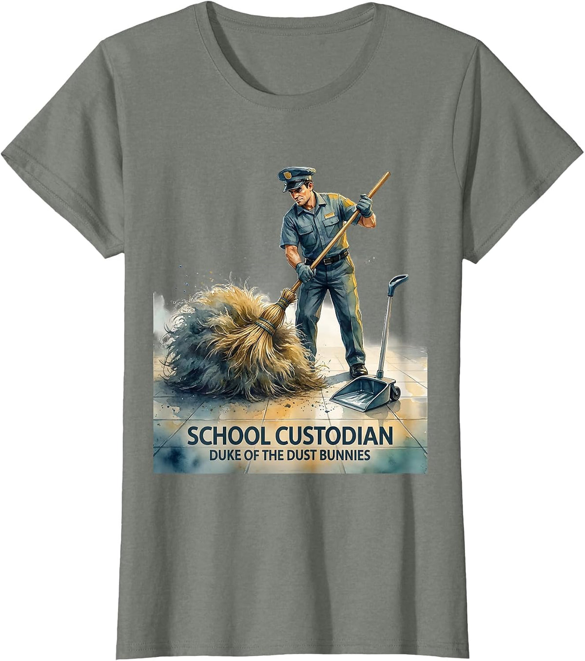 School Custodian Duke of the Dust Bunnies Funny T-Shirt - Olive Heather