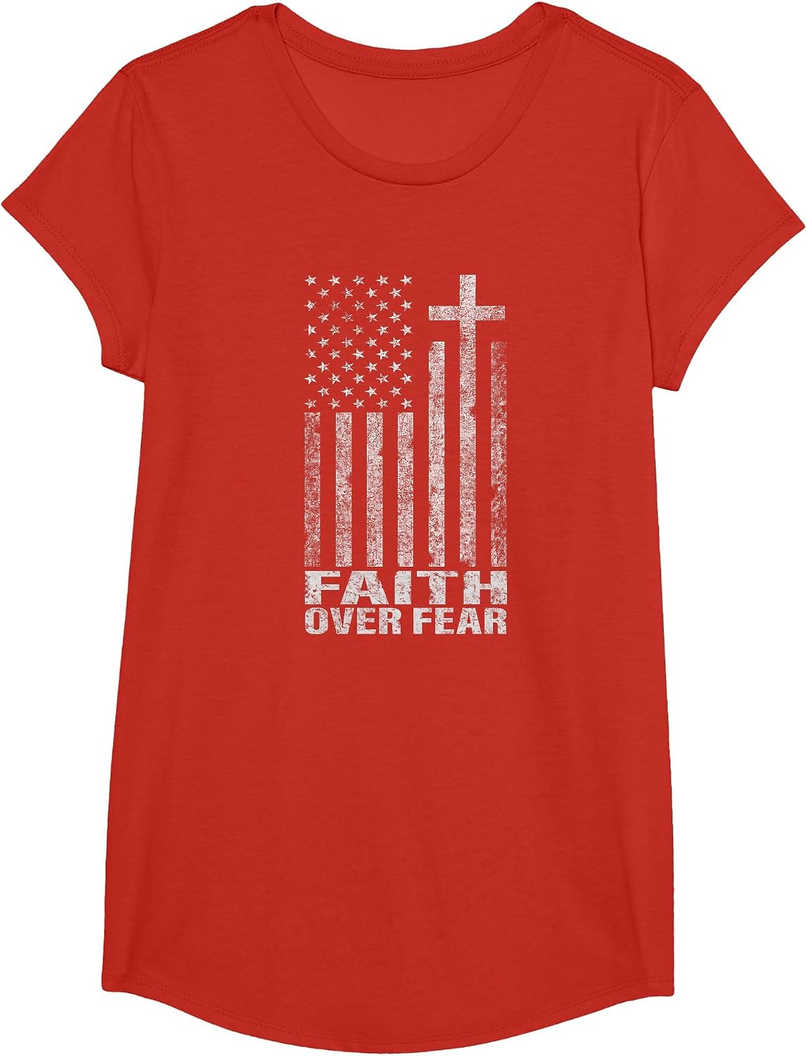 Faith Over Fear Cool Christian Flag Cross for Men Women Kids T-Shirt - Girls Red