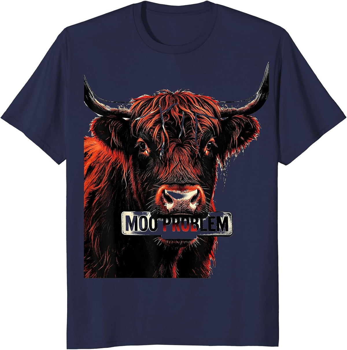 Men's Moo Problem Funny Highland Cow Humor Floral Lover T-Shirt - Navy Blue