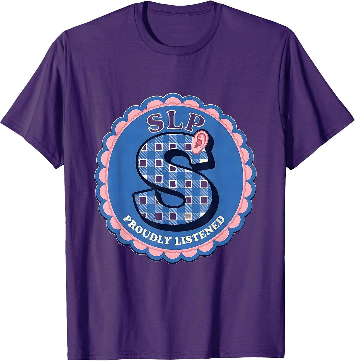 Men's SLP Proudly Listened Gingham Picnic Cute Speech Language T-Shirt - Purple
