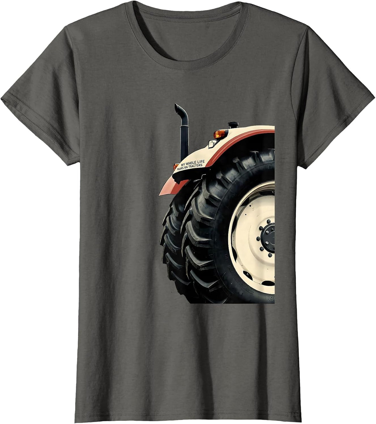 Women's My Whole Life Runs On Tractors Funny Farm Dad Tractor Lover T-Shirt - Asphalt Grey