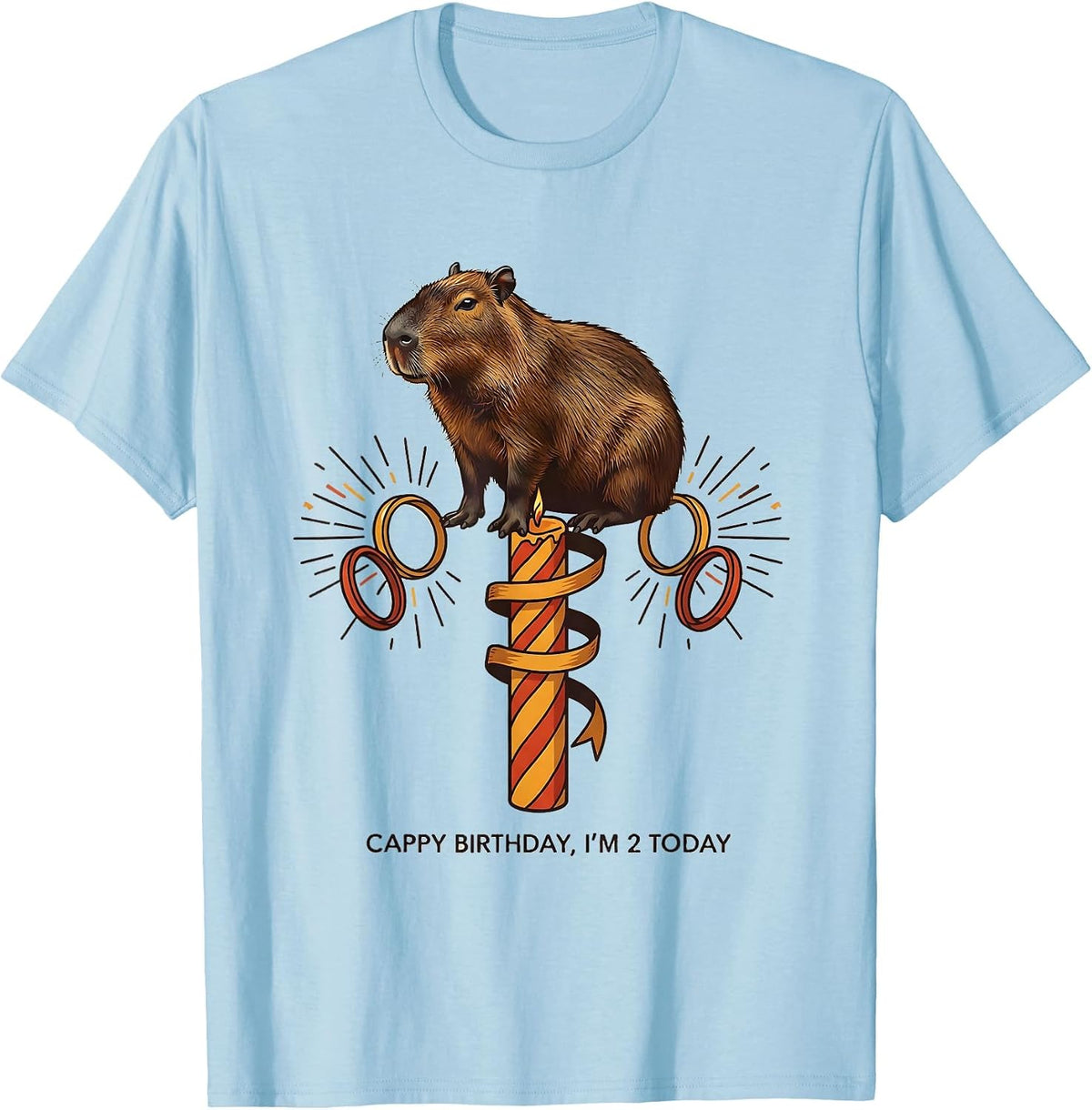 Men's Cappy Birthday I'm 2 Today Funny Capybara Kawaii Birthday T-Shirt - Baby Blue