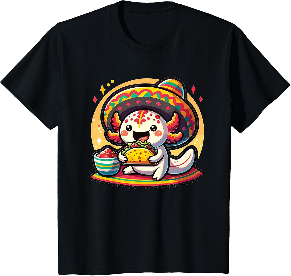 Tacolotl Funny Mexican Axolotl Eats Taco T-Shirt - Black