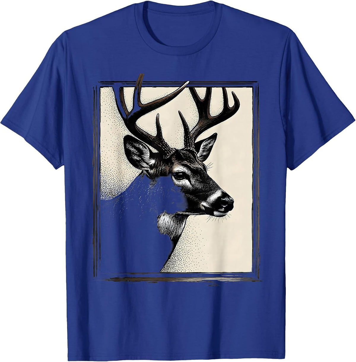 Whitetail Buck Head Dotwork Hunting Youth Teens T-Shirt - Royal Blue